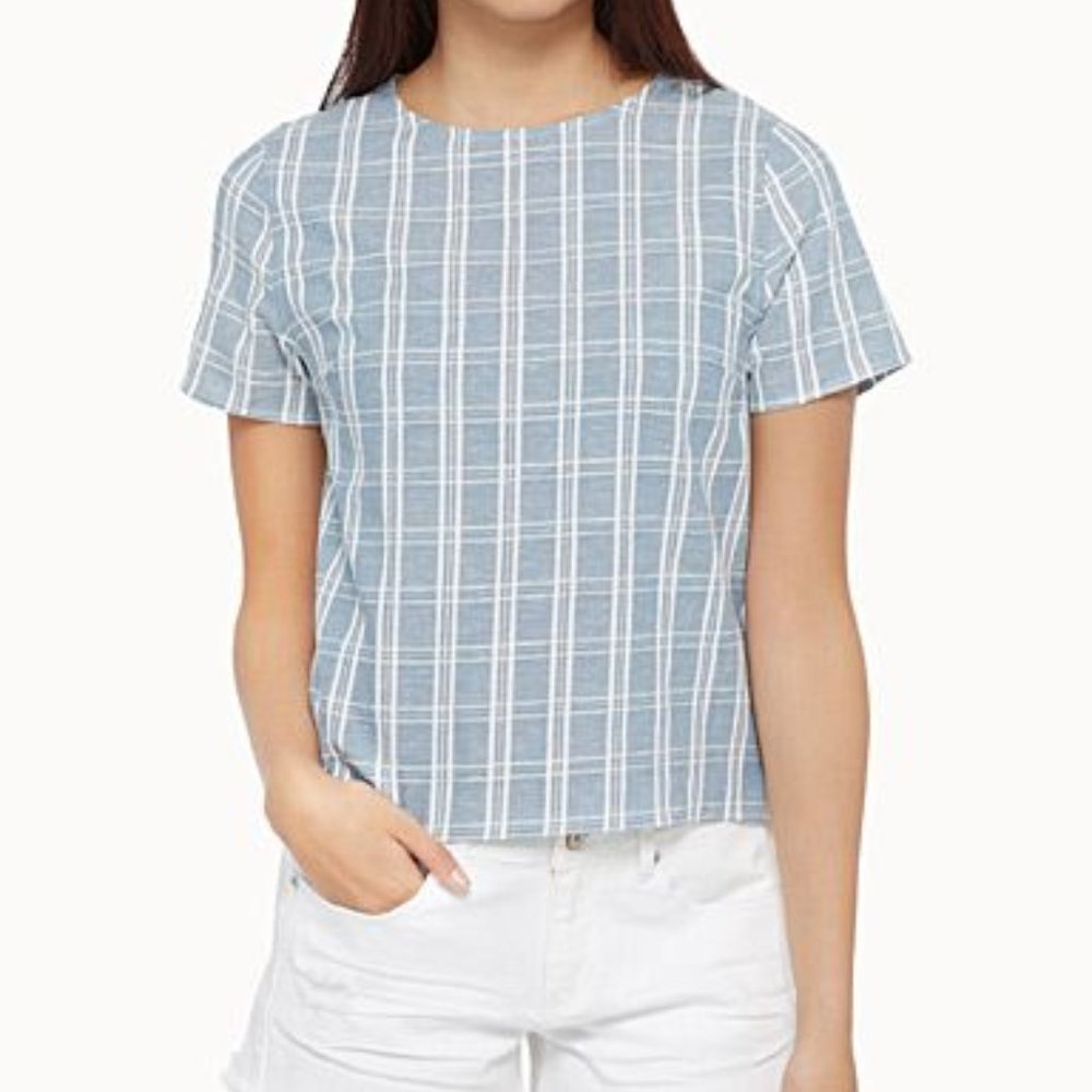 Linen Window-Pane Print Boxy Shirt